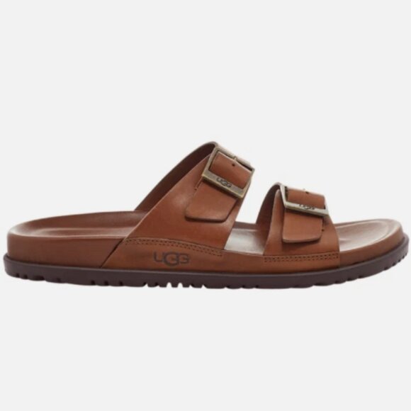 UGG Men's Wainscott Buckle Slip-on Leather Sandals Slide Slippers Brown Sz 13 - Picture 3 of 4